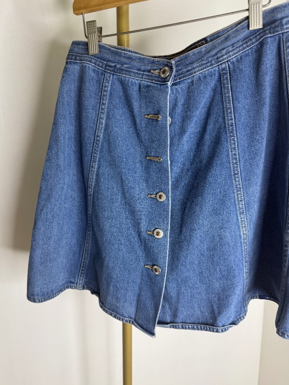 Vintage 90s Button Front Denim Mini Skirt High Waist Jean Skirt Size 4 - Picture 2 of 9